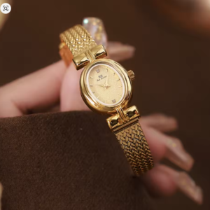 BS العلامة التجارية الأصلية ساعة للمرأة البيضاوي الذهب شبكة حزام خمر ساعة النساء